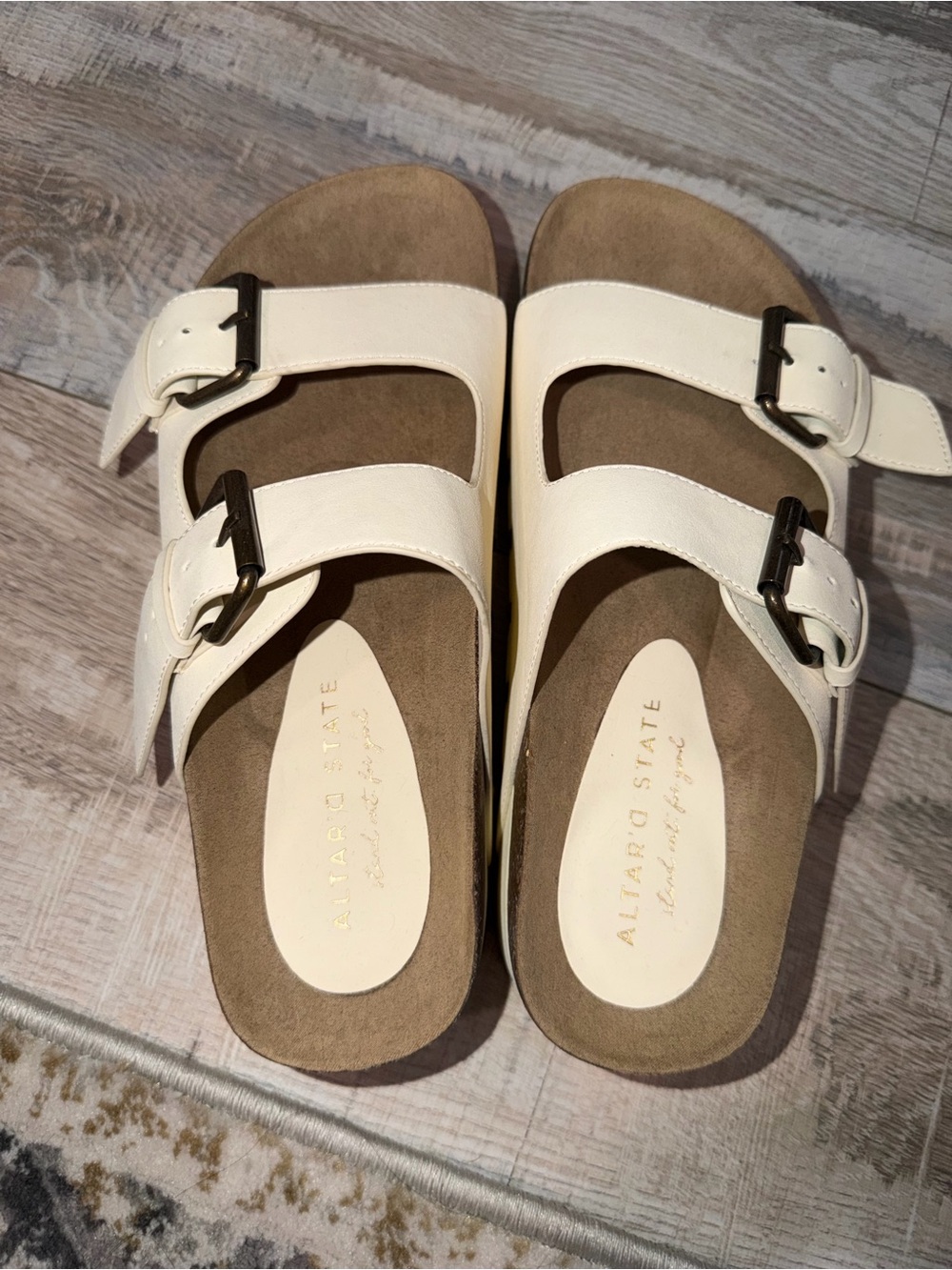 Altar'd State Cream Double-Buckle Slide Sandals